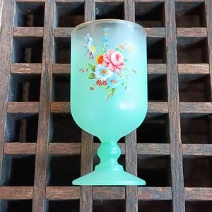 Vintage frosted French painted glass with stem